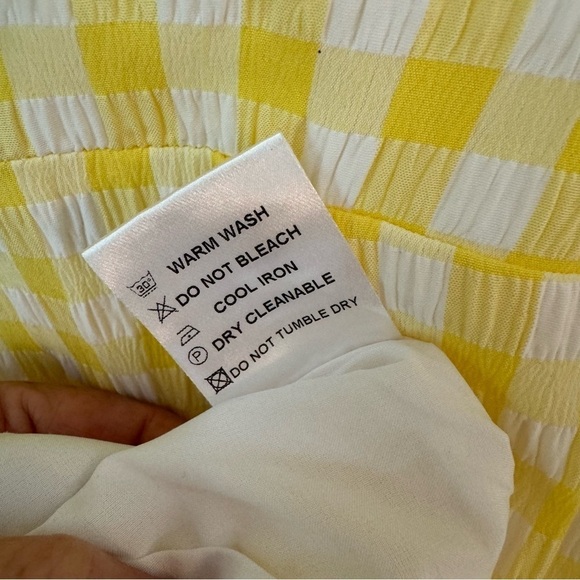 SNDYS The Label Tie Front Yellow Gingham Ruffle Mini Dress Large - Picture 7 of 11